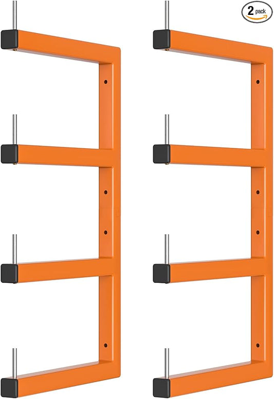 2-Pack Lumber Storage Rack, Wood Storage Racks Wall Mount, Heavy Duty Garage Wood Organizer With 4-Level System, Orange Utility Rack Organization Up 800 Lbs, Metal Lumber Shelf for Indoor and Outdoor