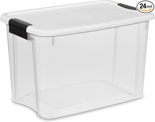 Sterilite 24-Pack Ultra Latching Box, Storage Bins with Lids, Clear Plastic, 30 Quart - Heavy-Duty Organizing Containers for Closet, Bathroom, and Office