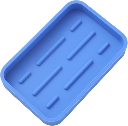 Silicone Kitchen Sink Organizer Tray for Multiple Usage,Easy Clean Sponges Holder for Kitchen Bathroom Counter or Sink,Dish Soap Dispenser,Scrubber,Bottle,Cup Lichen Blue 4.9”x 3.2”