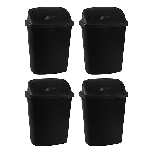 6 Gallon / 25 L Trash Can, 4-Pack, Plastic Swing Lid Garbage Waste Bins Container for Kitchen, Bedroom, Office, Living Room, Bathroom, Black