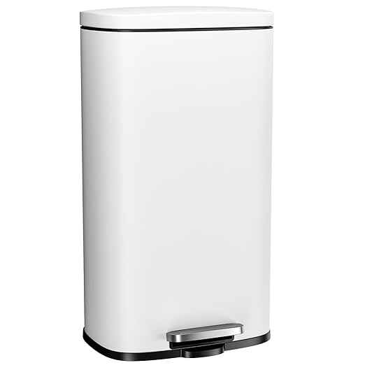 Arlopu13.2 Gallon Step Trash Can, Stainless Steel Garbage Bin, Soft-Close Rubbish Bin with Removable Plastic Inner Bucket, Fingerprint-Proof, Lid Dustbin, Suit for Kitchen Home (White, 50L)