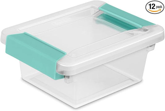 Sterilite 12-Pack Clip Box, Stackable Clear Plastic Bins with Latching Lids, Mini - Writing, Arts or Crafts Supplies Storage Containers for Home, Office, Classroom and Workshop Organization