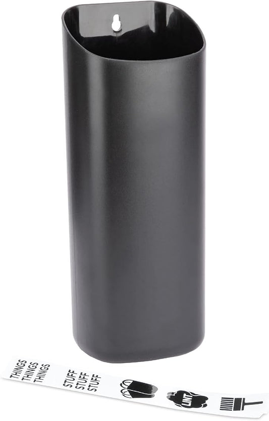 JS Jackson Supplies Small Black Lint Bin with Magnetic Back, Slim Profile Space Saving Trash Bin and Organizer for Laundry, Wall Mountable