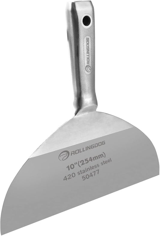ROLLINGDOG 10 inch Putty Knife - 420 Stainless Steel One Piece Drywall Joint Knife Mirror Polished Blade for Drywall, Painting
