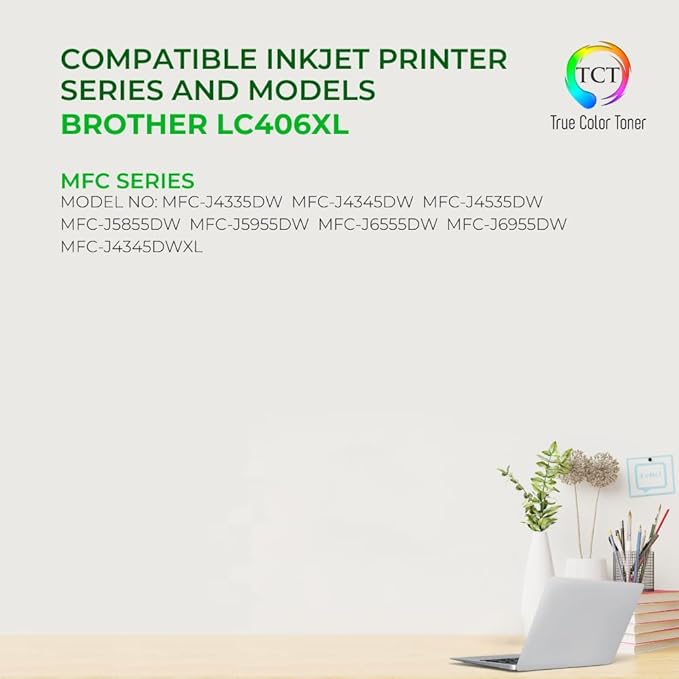 TCT LC406XL Color Ink Cartridge 3 Pack - Compatible Replacement for Brother LC406XLC LC406XLM LC406XLY High Yield Works with Brother MFC-J4335 J4345 J4535 J5855 Printers (Cyan Magenta Yellow)