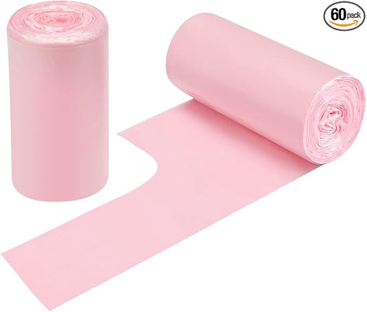 2-4 Gallon Portable Trash Bags,60 Counts Thicken portable Small Garbage Bags for Office, Kitchen,Bedroom Trash Can,Strong Trash Bags（Pink）