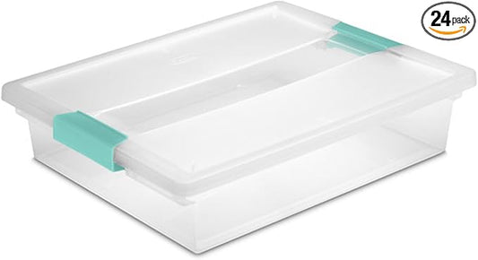 Sterilite 24-Pack Clip Box, Stackable Clear Plastic Bins with Latching Lids, Large - Writing, Arts or Crafts Supplies Storage Containers for Home, Office, Classroom and Workshop Organization