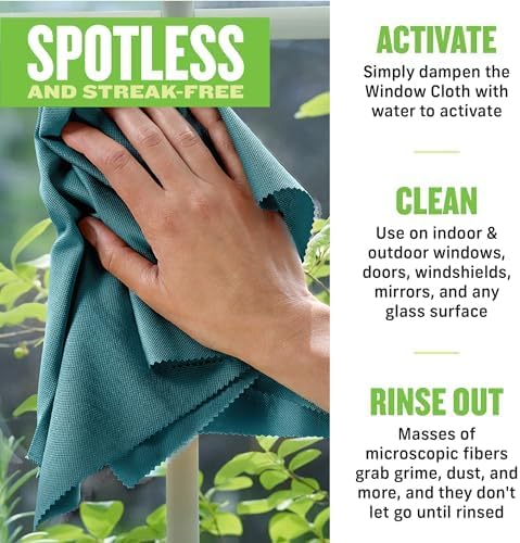 E-Cloth Window Cleaning Cloth - Eco Packaging - Glass Cleaning Cloth, Streak-Free Windows with Just Water, Microfiber Towel Kit for Windows, Car Windshield, Mirrors - Winter Green - 2pack