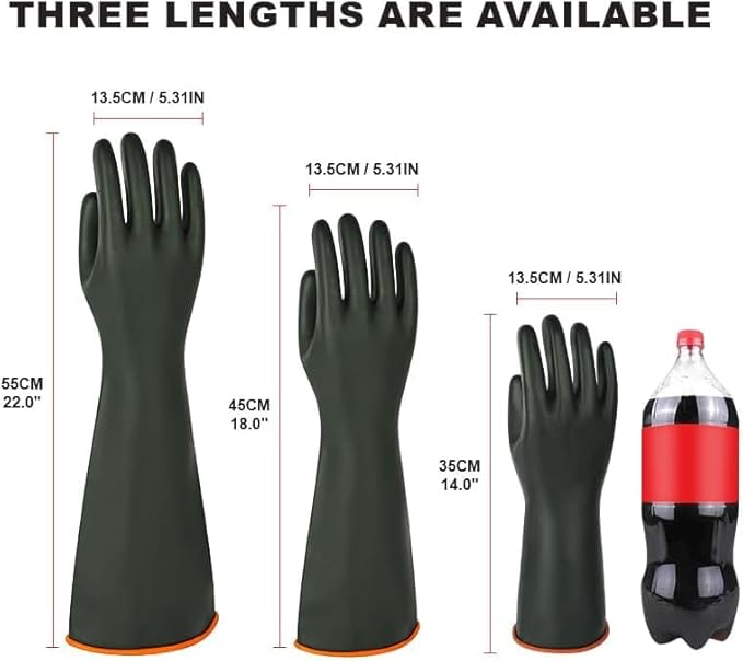 Heavy Latex Chemical Resistant Gloves - Reusable Long Rubber Dishwashing Gloves with Forearm Protection for Men - Waterproof, Industrial Safety Gear, Acid & Alkali Resistant, Oil-Proof，22“,2 Pair