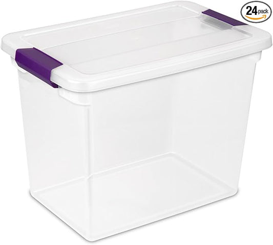 Sterilite 24-Pack 27 Quart ClearView Latch Box, Stackable Organizer Bins with Latching Lids - Clear Plastic Organization Containers for Closet, Bedroom, Shelving Units and Everyday Home Storage