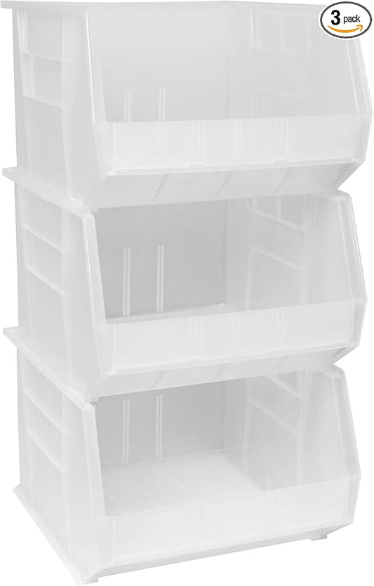 Akro-Mils 30270 AkroBins Plastic Storage Bins, Space-Saving Stackable Bins for Garage, Pantry, Craft Organization, 18" x 16" x 11", Clear, 3-Pack