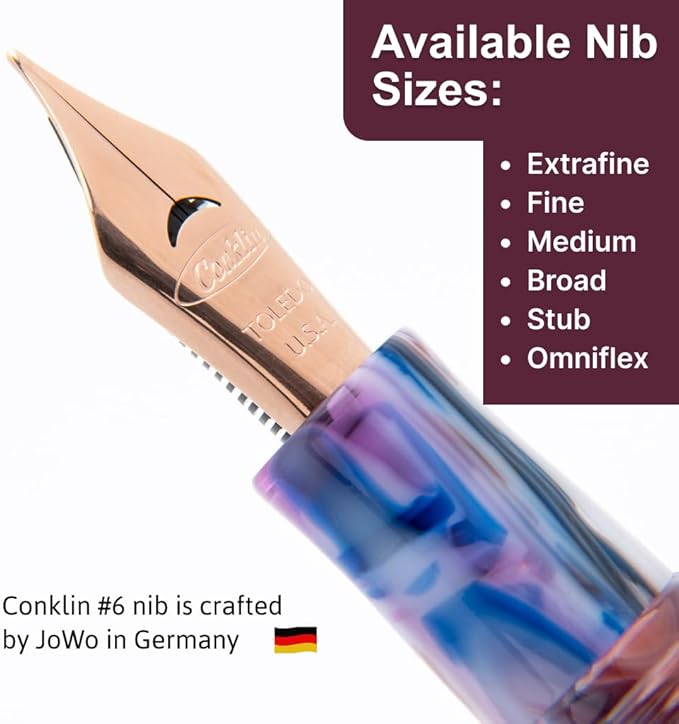 Conklin 1898 Fountain Pen, Misto Purple - Medium Nib | Unique Resin Writing Instrument | JoWo Stainless Steel Nib Made in Germany | Ideal for Pen Aficionados