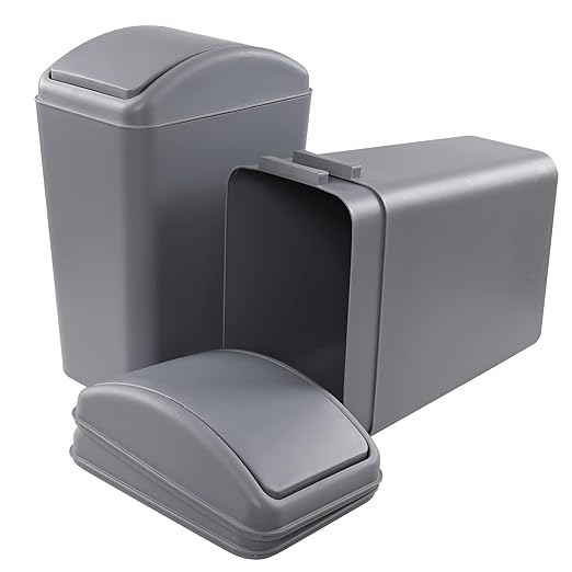 3 Pack 4.5 Gallon Plastic Garbage Can with Swing Lid, Swing-top Trash Bin, Gray