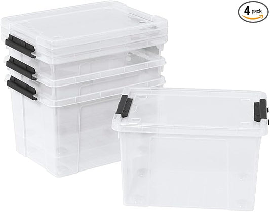 Zopnny 24 Quart Clear Plastic Storage Bin with Lid, Stackable Organizer Latch Box Tote for Home, Garage, School, and Office, 4-Pack
