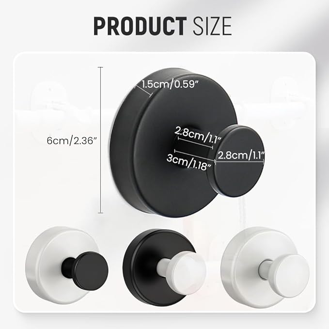 Suction Cup Hooks for Wreaths, 2025 New No Drill Suction Cup Hooks on Glass, Wreath Hanger for Front Door, Rustproof Hook Holder Towel Hook for Window Bathroom Mirrors Tile (4, Black A)