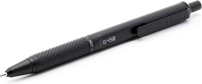 Zebra Pen G-450 Retractable Gel Pen, Black Brass Barrel, Medium Point, Black Ink, 2-Pack (49512)