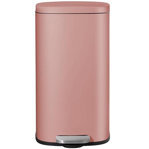 AthLike Trash Can, Stainless Steel Kitchen Garbage Can, Step Waste Bin with Hinged Lid and Removable Inner Bucket, Soft-Close, Dustbin for Bathroom Bedroom Living Room Home (Pink, 13.2 Gal)