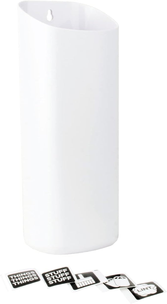 JS Jackson Supplies Small White Lint Bin with Magnetic Back, Slim Profile Trash Bin for Laundry Room and Kitchen, Wall Mountable