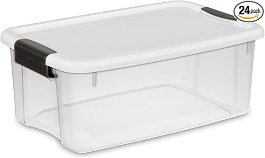 Sterilite 24-Pack Ultra Latching Box, Storage Bins with Lids, Clear Plastic, 18 Quart - Heavy-Duty Organizing Containers for Closet, Bathroom, and Office