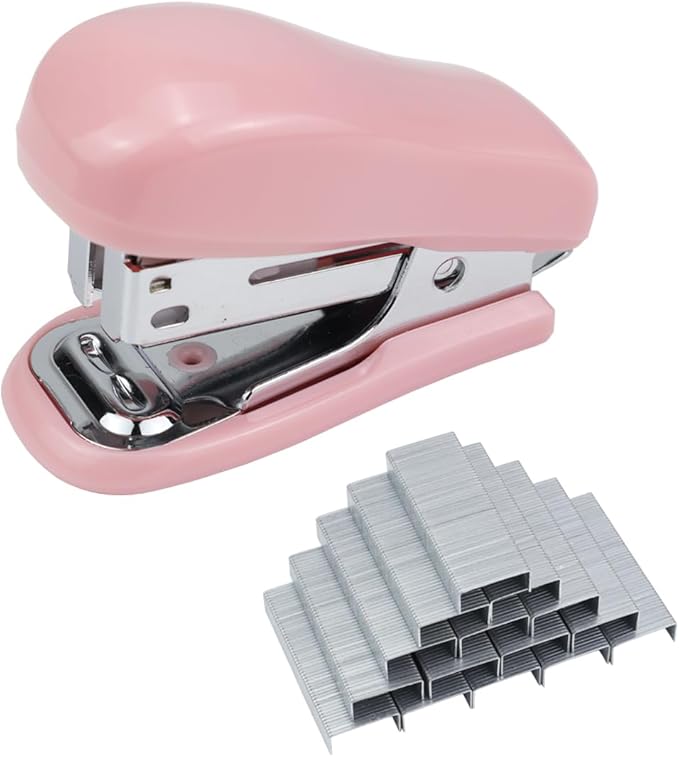 Mini Desktop Stapler Set,20 Sheet Capacity,Includes Built-in Staple Remover and 750PCS No.12 Staples,Small Cute Stapler for Office and School Supplies (Pink)