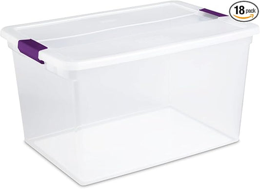 Sterilite 18-Pack 66 Quart Clearview Latch Box, Stackable Organizer Bins with Latching Lids - Clear Plastic Organization Containers for Closet, Bedroom, Shelving Units and Everyday Home Storage