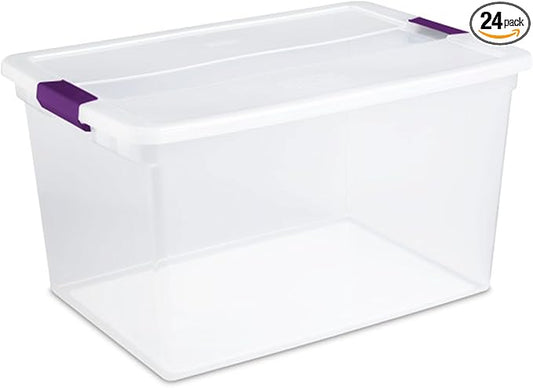 Sterilite 24-Pack 66 Quart ClearView Latch Box, Stackable Organizer Bins with Latching Lids - Clear Plastic Organization Containers for Closet, Bedroom, Shelving Units and Everyday Home Storage