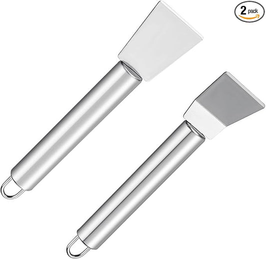 2 PCS Stainless Steel Scrapers – Multifunctional Scraper Cleaning Tool for Cookware, Stovetop, Adhesive, Oven Racks, Grout, Grill & Glass, Durable Scraper for Kitchen & Home, Fridge Cleaning