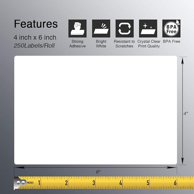 BETCKEY - 4" x 6" (102 mm x 152 mm) Shipping Labels Compatible with Zebra & Rollo Label Printer(not for dymo 4XL), Premium Adhesive & Perforated [12 Rolls, 3000 Labels]