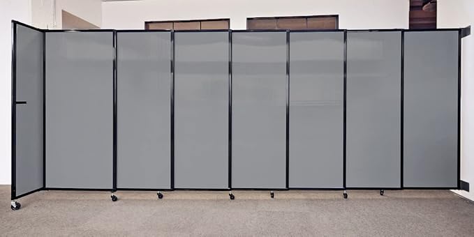 Wall-Mounted Sliding StraightWall Room Divider | Adjustable Widths | Locking Wheels | Room Separator | Up to 7'2" Wide x 5' Tall Red Fabric Panels