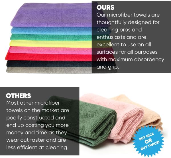 MW Pro Microfiber Cleaning Cloth | Yellow (12 Pack) | Size 16" x 16" | All Purpose Microfiber Towels - Clean, Dust, Polish, Scrub, Absorbent
