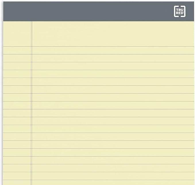 TRU RED Staples Notepads, 8.5" x 11.75", Wide Ruled, Canary, 50 Sheets/Pad, 12 Pads/Pack (TR57366)
