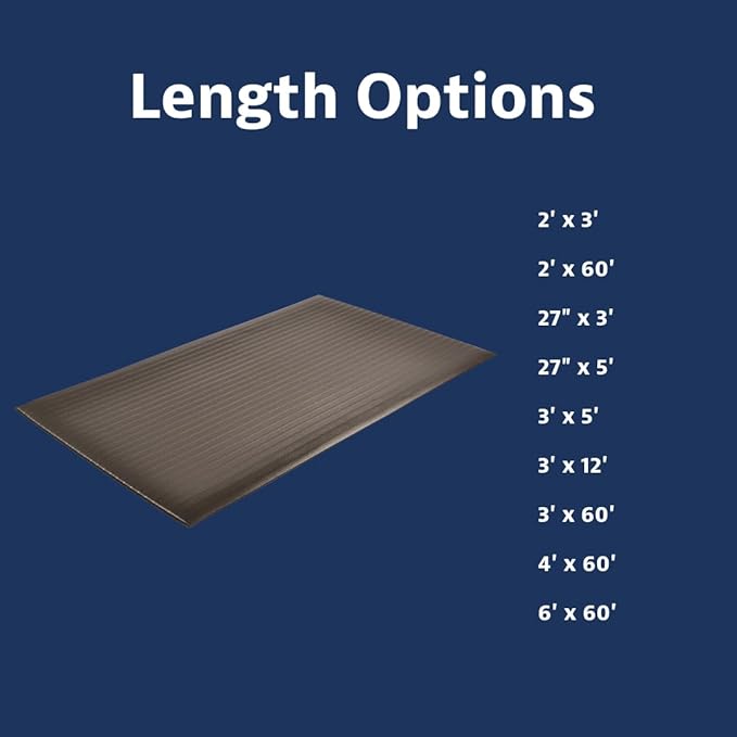 Notrax 410 Airug® 3' x 60' x 3/8" Anti Fatigue Mat, Enhanced Slip Resistance with Beveled Edges and Ribbed Surface, Ideal for Industrial and Commercial Workplaces, Black, 410R0336BL