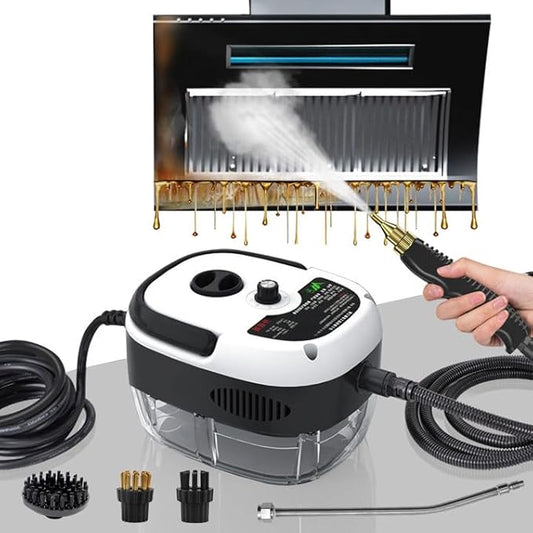 Steam Cleaner, 2500W High Handheld Steam Cleaner, 1L Portable Car Steam Cleaner, 6 High Speeds Pressure Temperature Steam Cleaning Machine with 3 Brush Heads for Kitchen Home Car Cleaning（White）