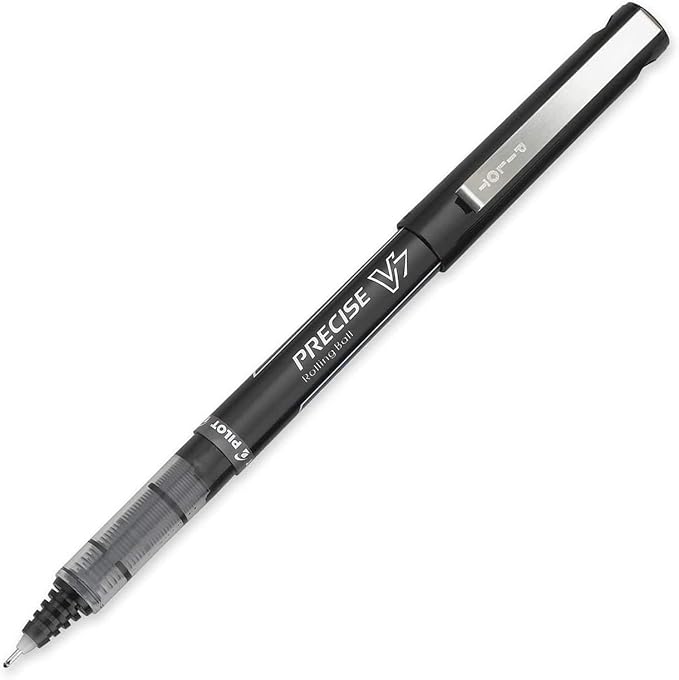 Precise V7 Stick Rolling Ball Pens, Fine Point (.7mm), Black Ink, 3-pk; Bundle with Plastic Reusable Pouch