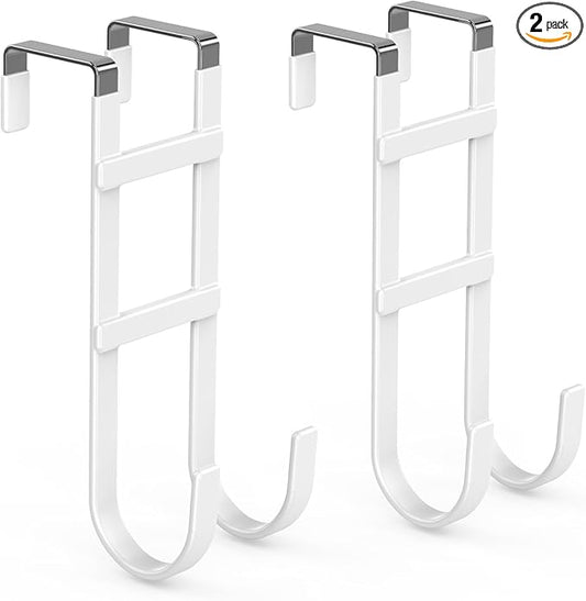 FYY Over The Door Hooks - 2 Pack Heavy Duty Dual-Hook Organizer Hanger with Non-Slip Rubber for Towels, Clothes, Hats & Bags Use in Bathroom, Bedroom, Kitchen - Fits Interior Doors Up to 1.6" White