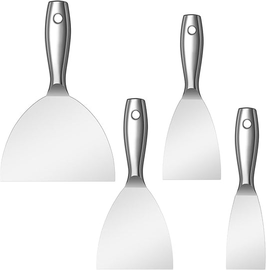 Putty Knife Set,4 PCS 2",3",4",6" One Piece Premium Polished All-Stainless Steel Scraper Tool for Drywall Finishing,Professional Grade Putty Blade for Scraping Paint, Taping