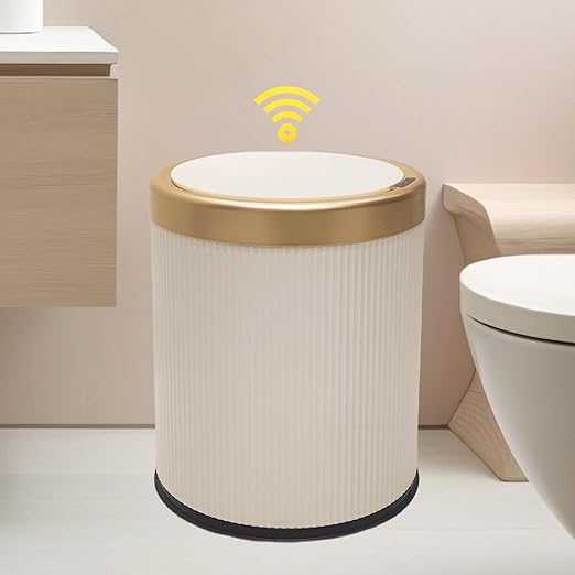 URALFA Automatic Motion Sensor Bathroom Trash Can with Lid, 10.5 Liter / 2.8 Gallon Touchless Trash Bin, Smart Dog Proof Garbage Can, Small Waste Basket for Toilet, Office, Bedroom (Cream White)