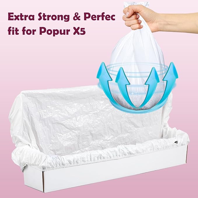 Trash Bags for Popur X5 Litter Box – Thickened, Leakproof Design, 7-Day Odor Control Perfect Fit for Popur X5 Self-Cleaning Cat Litter Boxes -40PCS