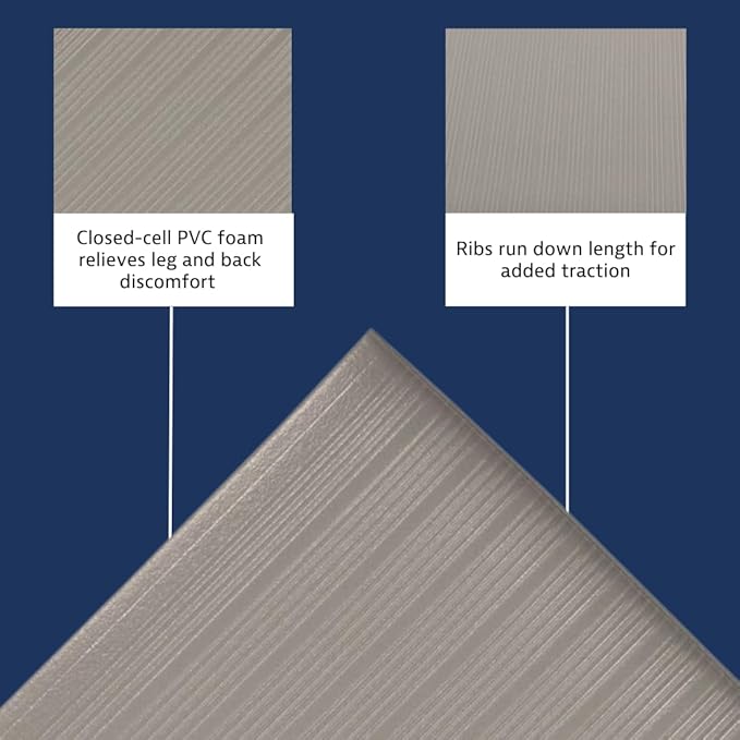 Notrax 410 Airug® 27" x 3' x 3/8" Anti Fatigue Mat, Enhanced Slip Resistance with Beveled Edges and Ribbed Surface, Ideal for Industrial and Commercial Workplaces, Gray, 410S3273GY