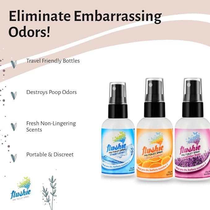 Flushie Pre-Toilet Spray for Poop Travel Size Toiletries Bathroom Spray for Poop Spray for Toilet Deodorizer Traveling Essentials Poop deodorizer Poop Odor eliminator… (Unscented, 1oz 4pack)