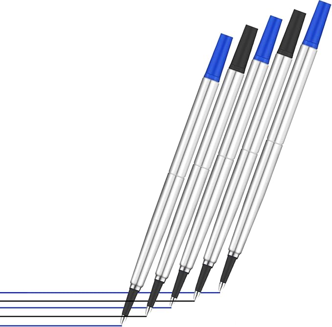 DunBong Quink Ink Rollerball, Compatible with Parker Rollerball Pens, 0.7mm Medium Point Blue Ink Refill Pack of 5, Replaceable Gel Ink Pen Refills, Smooth Writing (Blue-0.7mm)