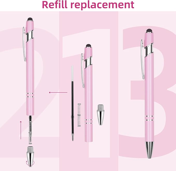 Ballpoint Pen Metal Soft Stylus Pen for Touch Screens，Retractable Tactile Turn Pen，Bulk Pens for Gifts Office Essentials，Medium Point，Black Ink (10 Color)
