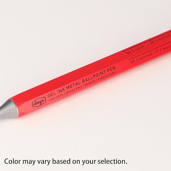 MARK'STYLE days, Gel Ink Metal Ballpoint Pen - 0.5mm Retractable Black Ink, Retro styling Light Weigh Pen, Made in Japan- Perfect for School, Office, and Journaling (Red)