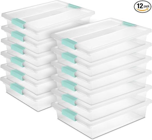 Sterilite 12-Pack Clip Box, Stackable Clear Plastic Bins with Latching Lids, Large - Writing, Arts or Crafts Supplies Storage Containers for Home, Office, Classroom and Workshop Organization