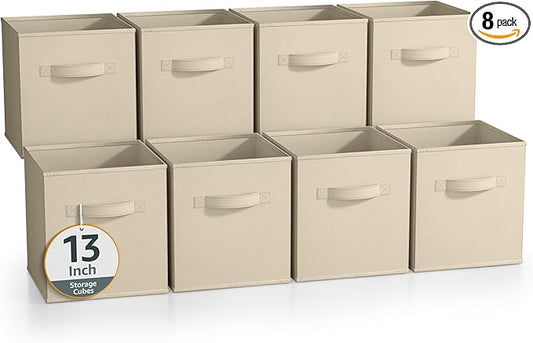Sorbus 13 Inch Storage Bins - Sturdy Collapsible Fabric Storage Cubes with Handle - 8 Foldable Baskets for Organizing Clothes, Toys, Books - Storage Baskets for Shelves, Closets
