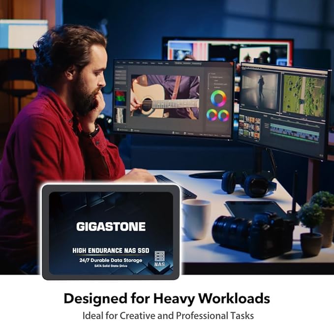 Gigastone 2TB NAS SSD Drive (2-Pack) 24/7 Durable TLC High Endurance RAID Data Storage Network Attached Storage 2.5" SATA Internal Solid State Hard Drives