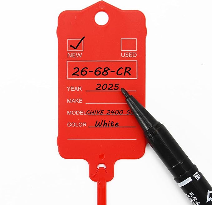 200 Car Key Tags with Labels Plastic Car Dealership Key Tags Self Locking Automotive Identifiers Blank Shop Labels with One Pen (Red)