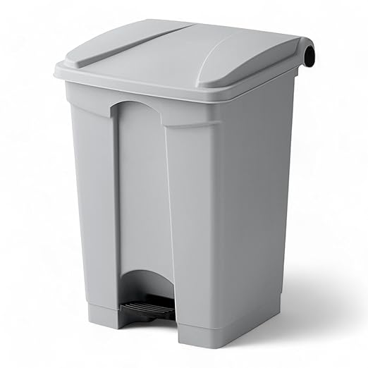 PRO&Family Step-On Trash Can with Lid, Plastic Waste Bin, Foot Pedal Operation (Gray, 12 Gallon)
