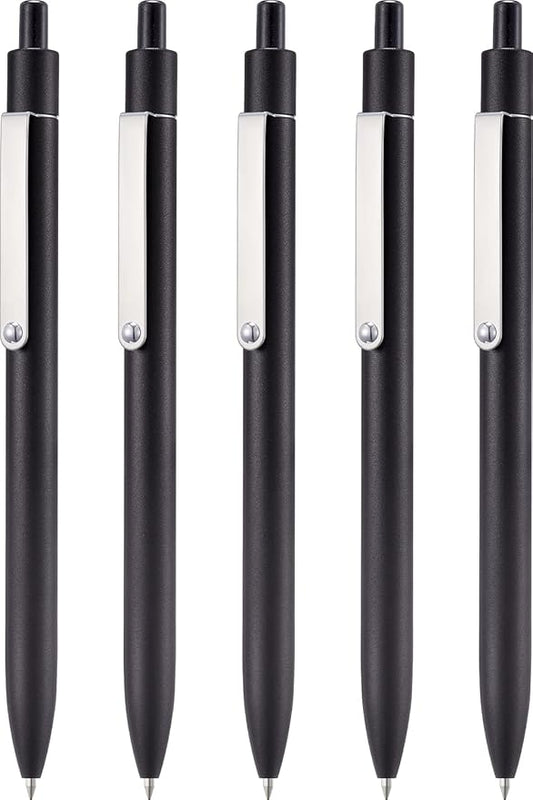 LINFANC 5 Pcs Black Gel Pens Ballpoint, Metal Barrel Medium Point 0.7 mm Quick Dry Black Ink Pens for Journaling, Smooth Writing Gel Pen, Cute School Supplies Office Supplies Gifts for Women