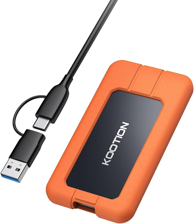 KOOTION 2TB Portable SSD USB-C Up to 2000MB/s USB 3.2 External SSD Portable Solid State Drive with Protective Case Shockproof Waterproof Type-C External Solid State Drive for PC/Mac